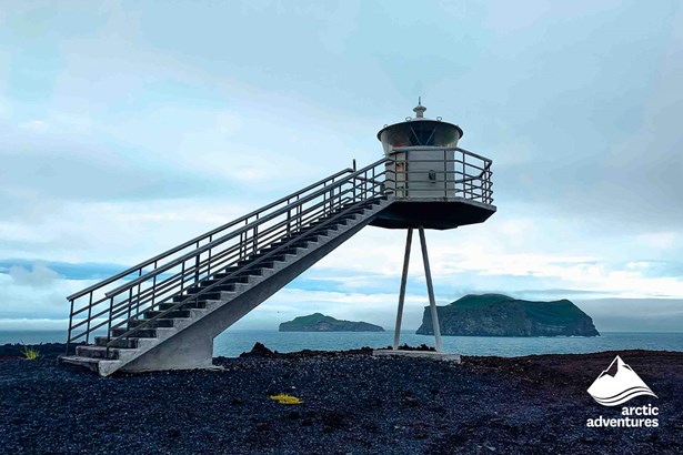 Lighthouse in Vestmannaeyjar Island near Iceland