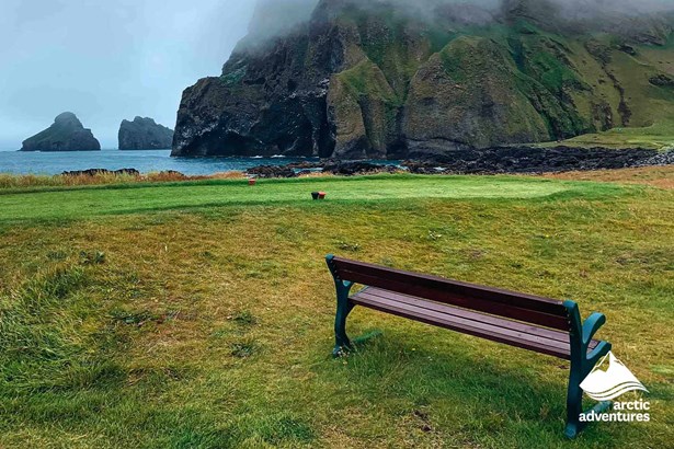 Bench at Vestmannaeyjar Island by Sea