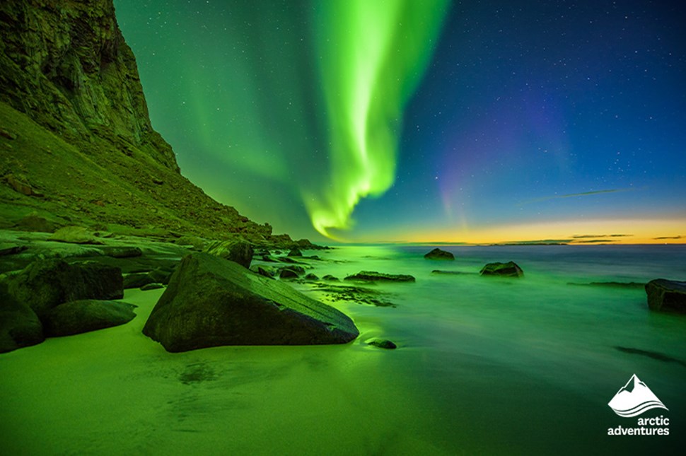Northern Lights by Sea Shore in Iceland