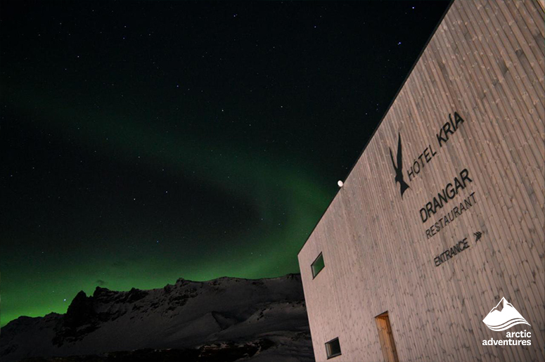 Northern Lights over Kria Hotel in Iceland