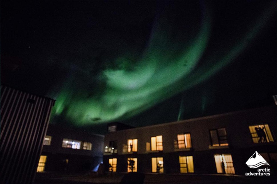 Northern Lights over Laki Hotel in Iceland