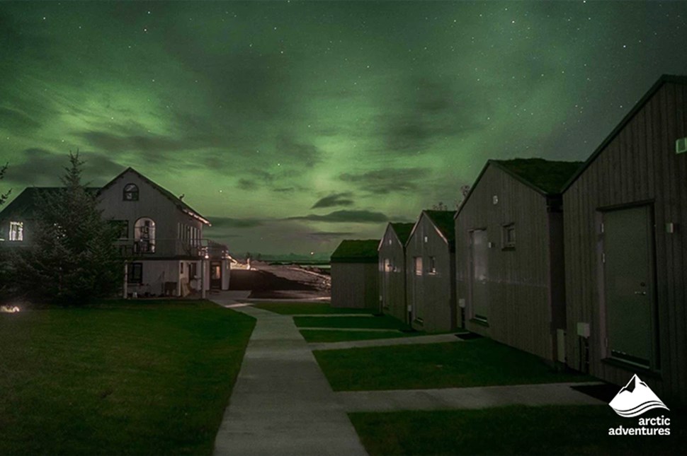Northern Lights over Magma Hotel in Iceland