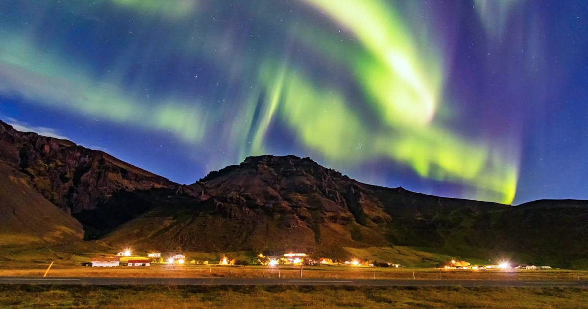 Northern Lights above Adventure Hotel Hof near Vatnajökull in South Iceland.