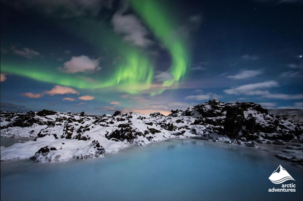 Northern Lights over Blue Lagoon Resort in Iceland
