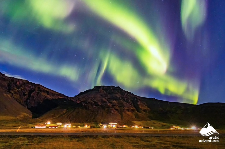Aurora over Adventure Hotel Hof in Iceland