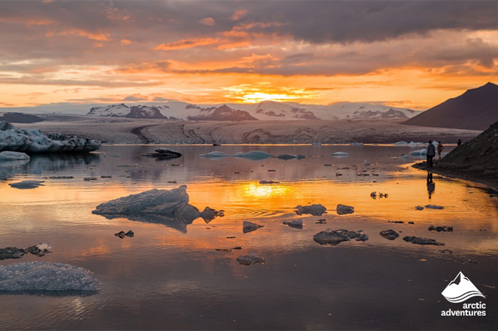 Jokulsarlon Glacier Lagoon At Sunset in Iceland