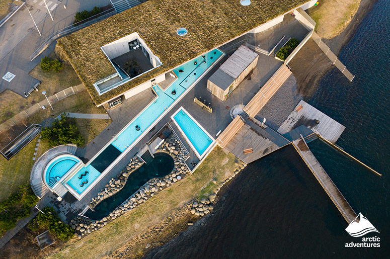 Birdseye view of Laugarvatn Fontana Baths in Iceland