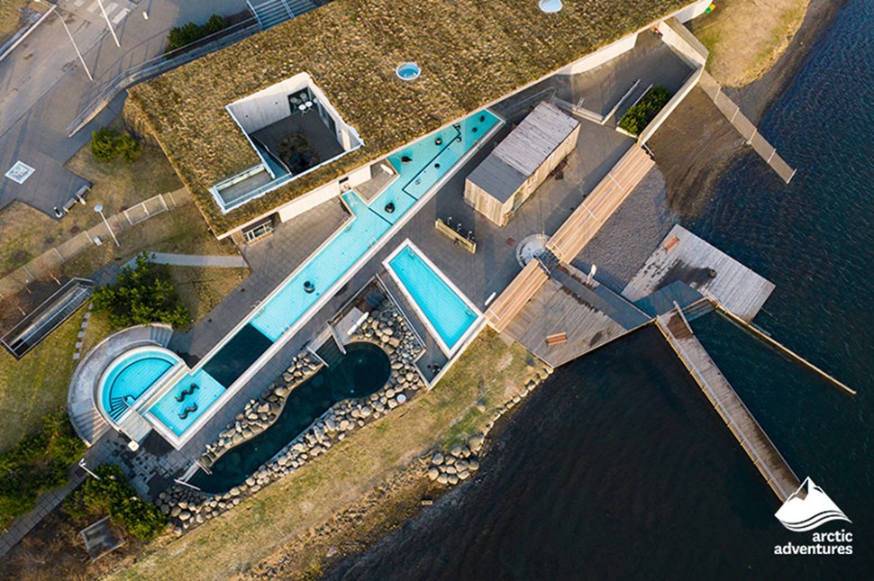 Aerial View of Laugarvatn Fontana Baths In Iceland