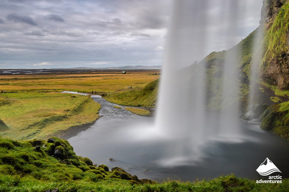 Seljalandsfoss Waterfall from Behind in Iceland