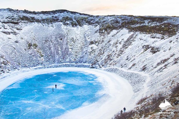 Frozen Kerid Crater in Iceland