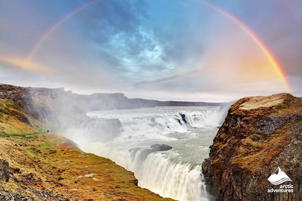 Rainbow Over Gullfoss Waterfall in Iceland