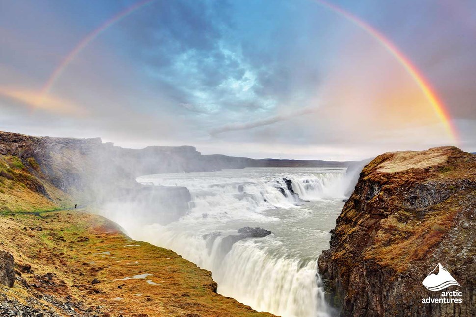 Rainbow Over Gullfoss Waterfall in Iceland