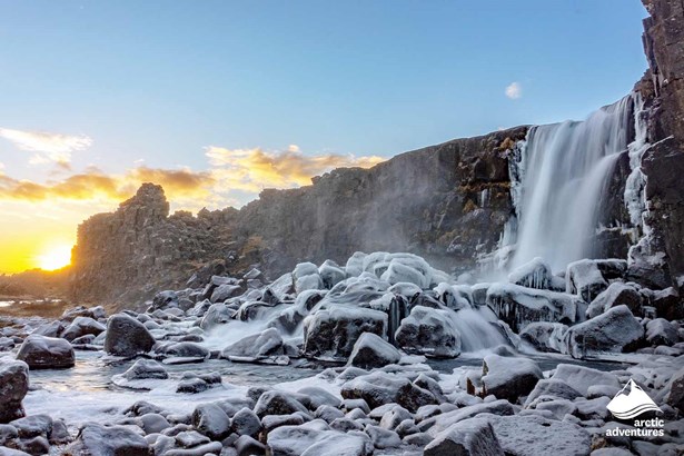 Waterfall in Thingvellir National Park in Iceland