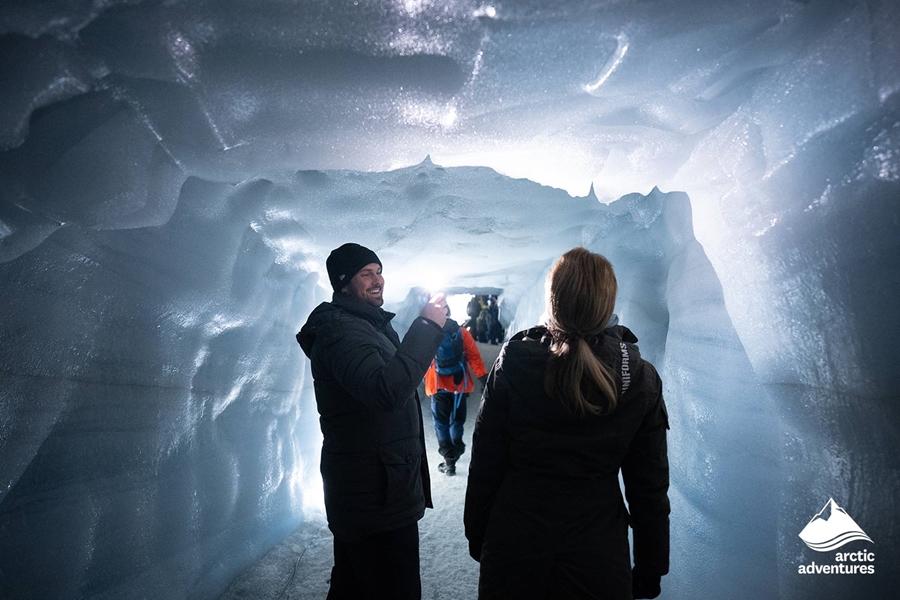 Happy Couple in Ice Tunnel
