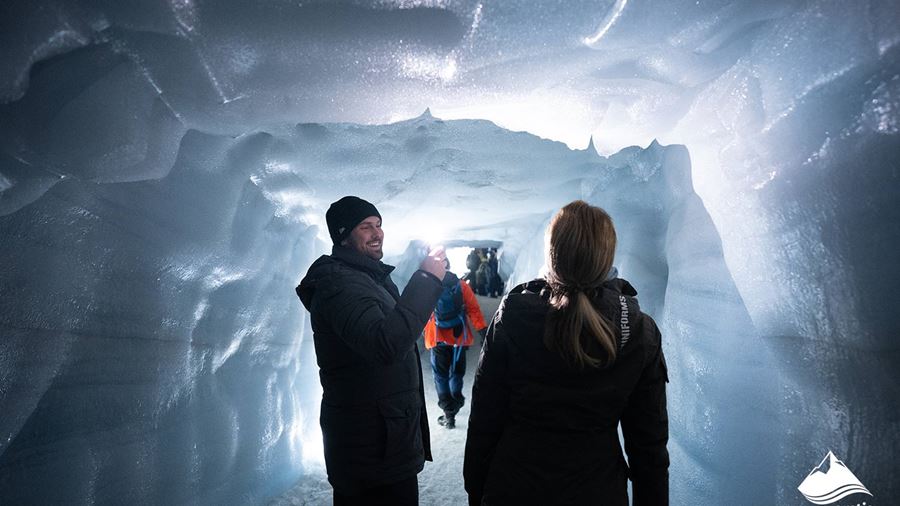 Happy Couple in Ice Tunnel