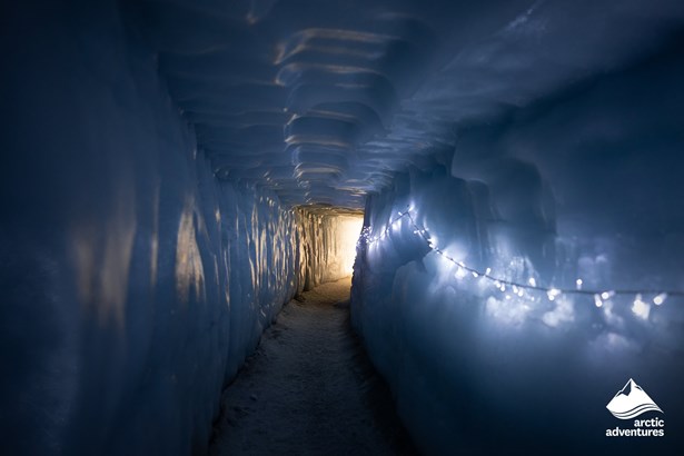 Man-Made Ice Tunnel with Lights