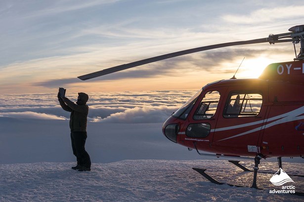 Helicopter Landed on Glacier in Iceland