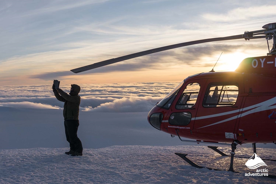 Helicopter Landed on Glacier