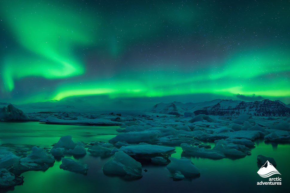 Northern Lights Above Glacier Lagoon in Iceland