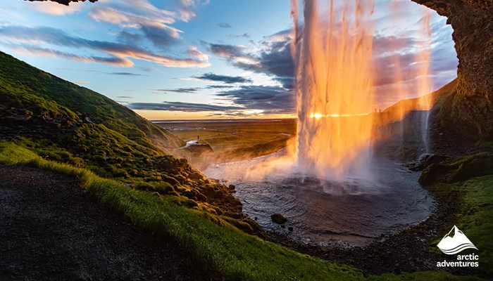 Seljalandsfoss Waterfall Behind View in Iceland