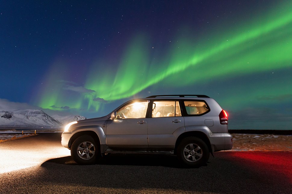 Traveling with Car Northern Lights in Iceland 