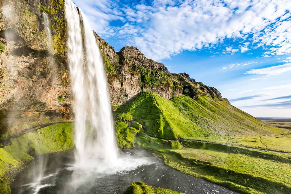 Famous Skogafoss Waterfall in Iceland on Summer Time