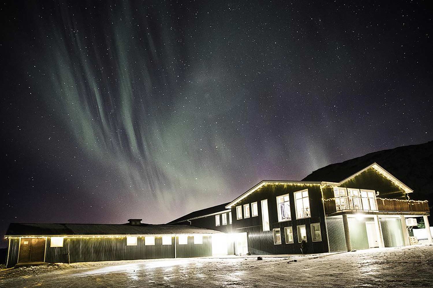 Efstidalur with Northern Lights in the background