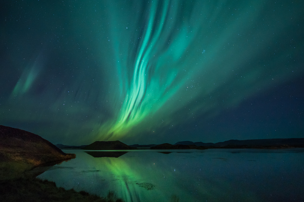 Northern Lights (Aurora Borealis) Over Lake Myvatn in Iceland