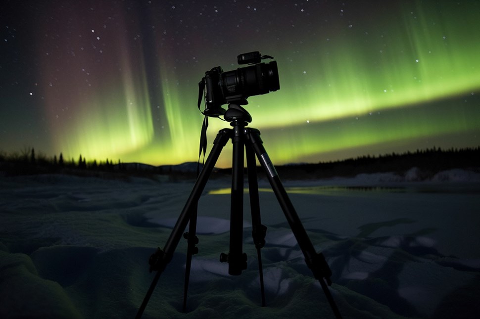 Camera Under Northern Lights in Iceland