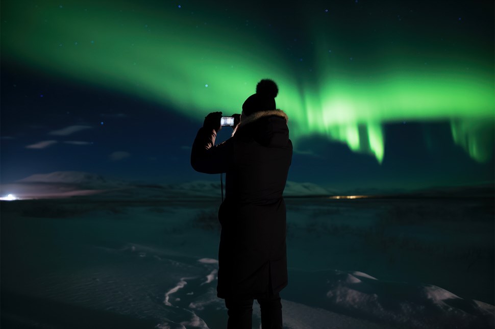 Woman Photographs Aurora in Iceland with Phone