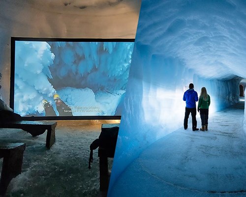 Unique cinema experience inside Langjokull Glacier