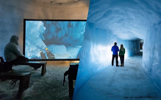 Unique cinema experience inside Langjokull Glacier