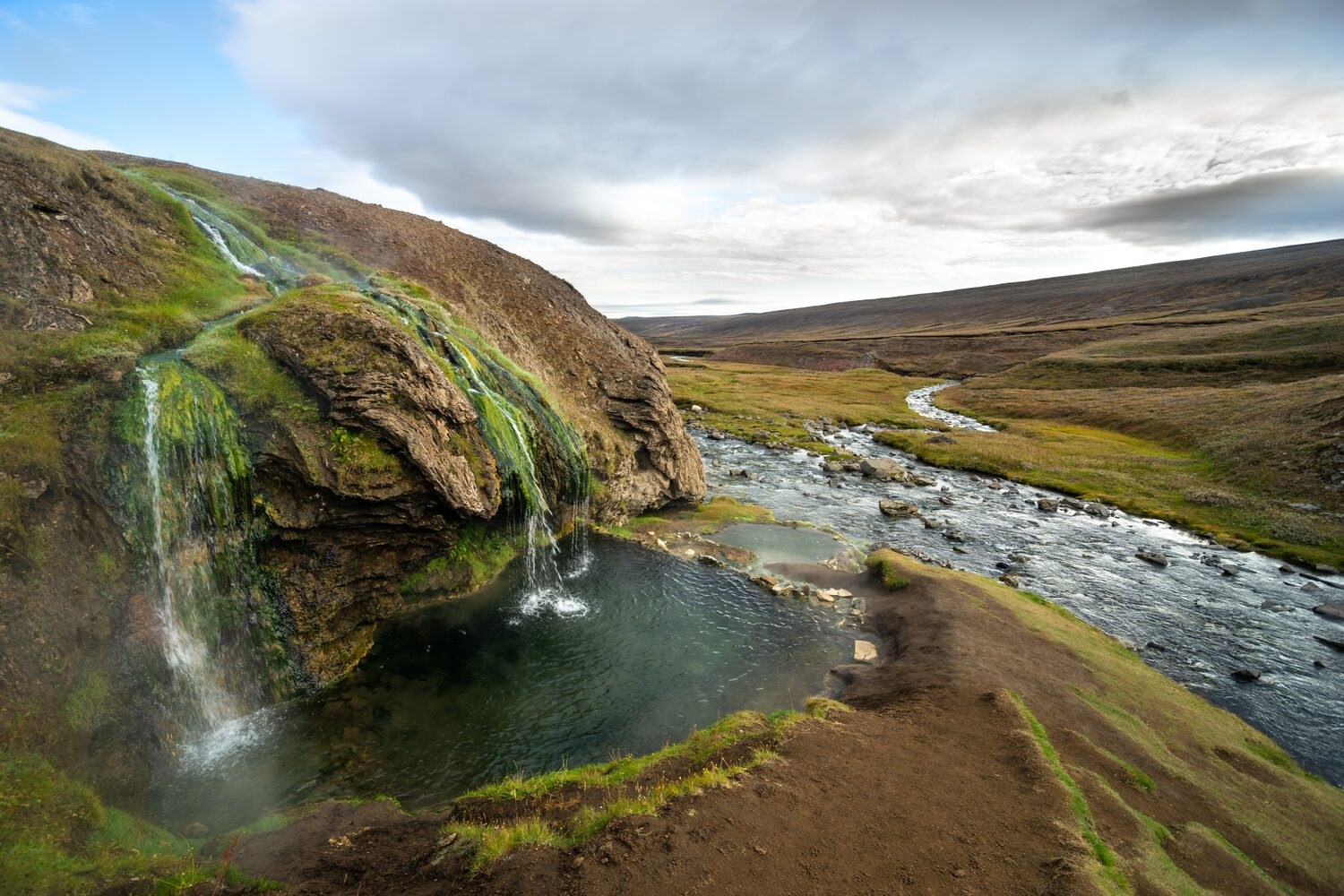 Laugavallalaug Geothermal Area Waterfall Iceland