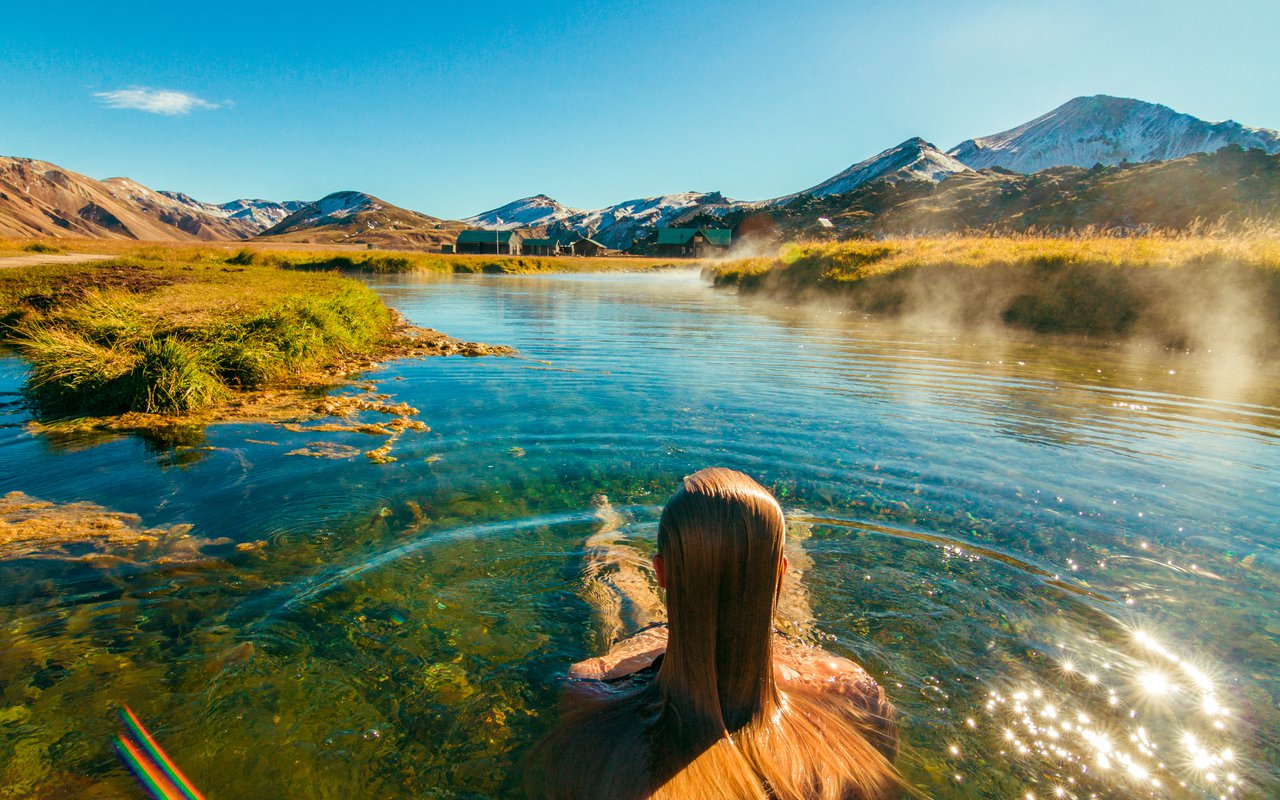 Woman Bathing In Landmannalaugar Hot Pools