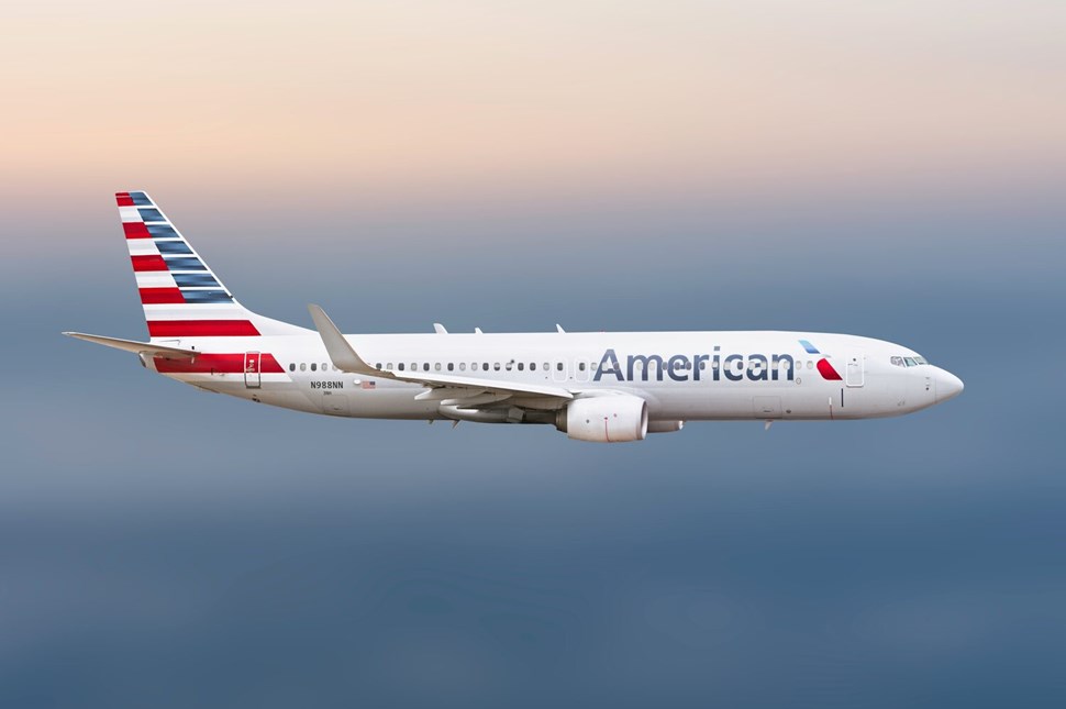 American Airlines plane during the flight in the sky