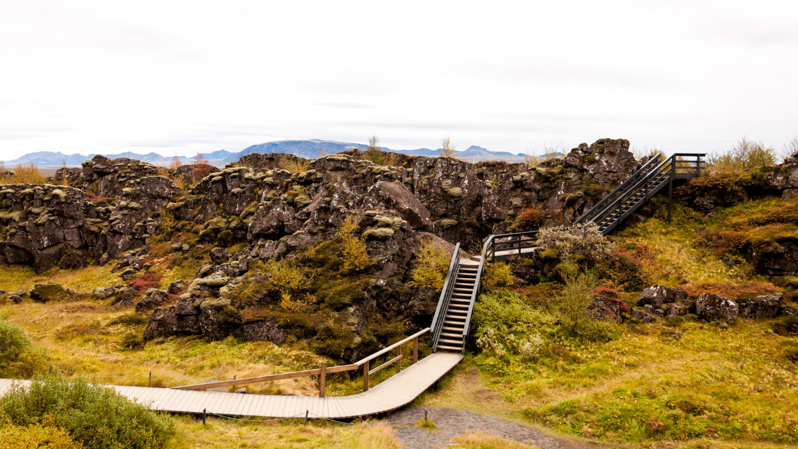 Wooden path in Thingvellir National Park
