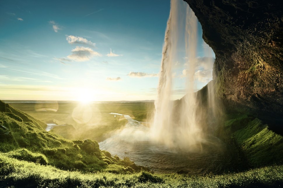 Seljalandfoss Waterfall In Summer Time, Iceland