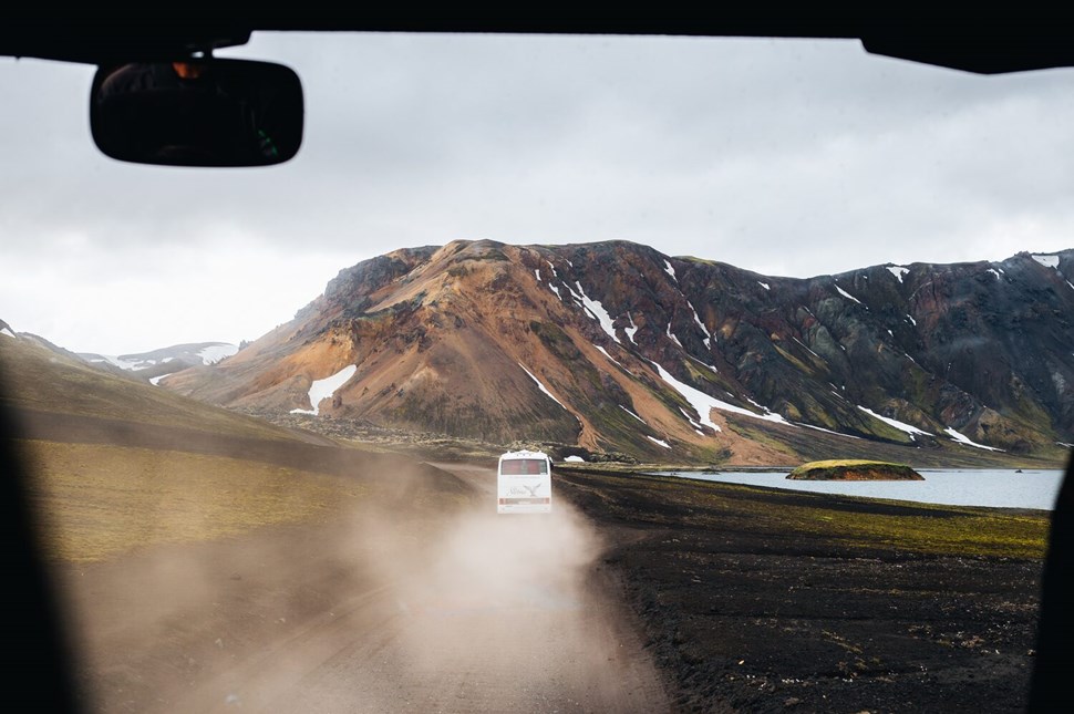 Landmannalaugar mountains from a car window