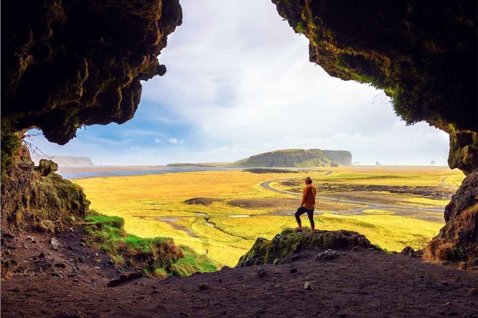 Man at Loftsalahellir Cave in Iceland