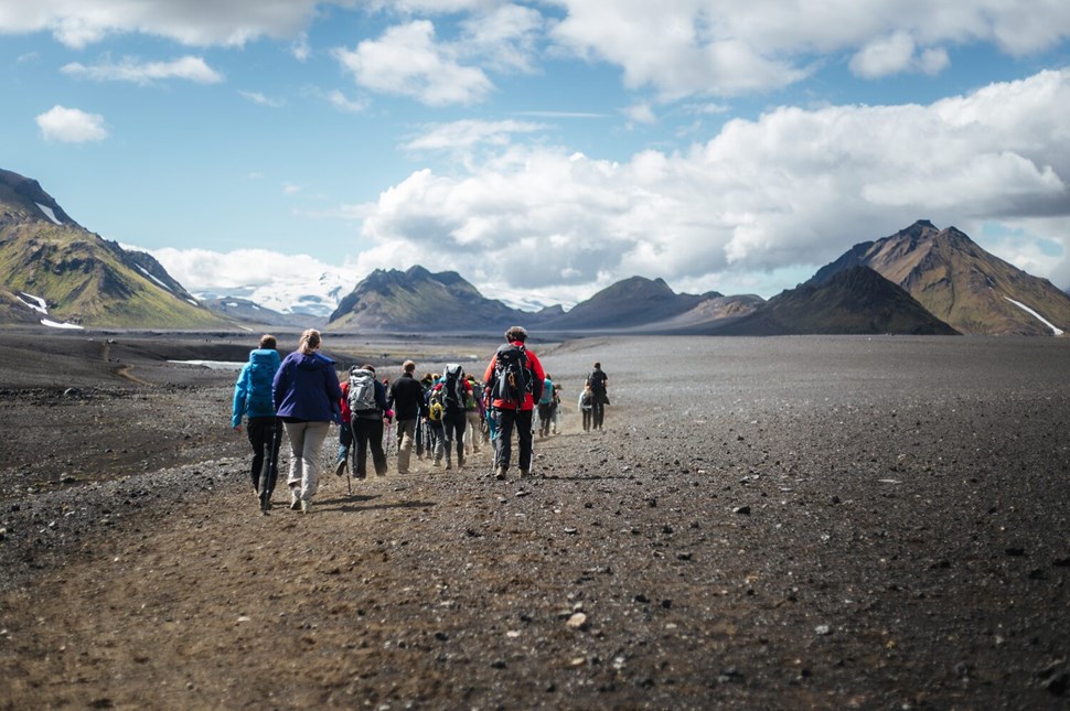Group of people hiking in Laugavegur