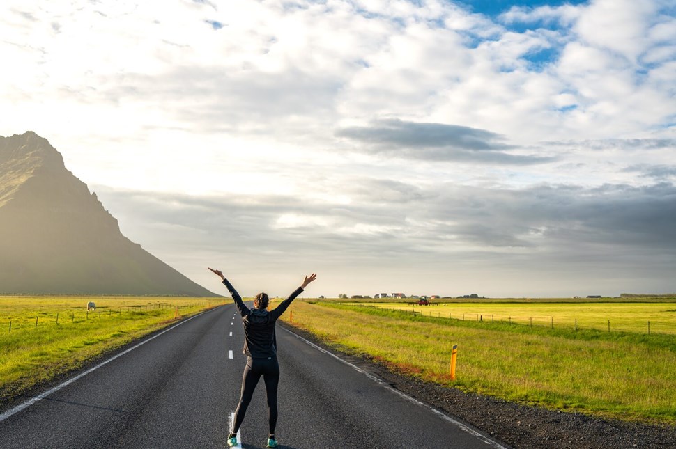 Woman posing on Icelandic road