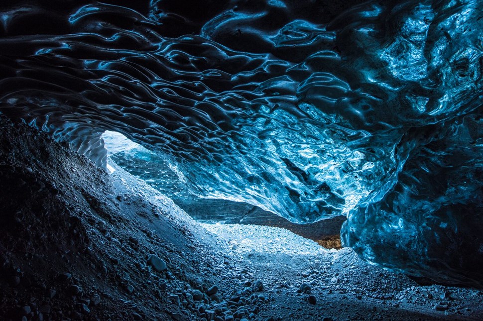 Dark blue crystal ice cave in Iceland
