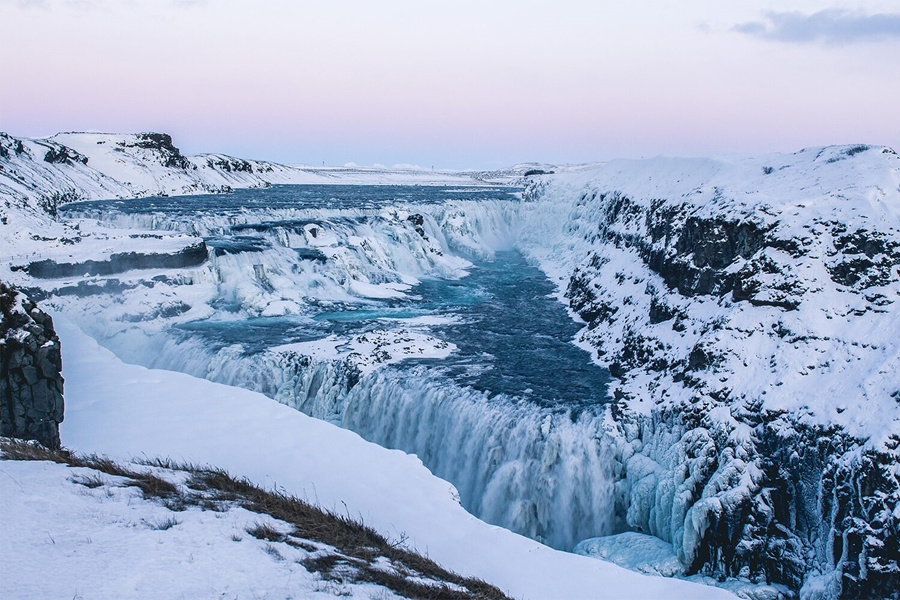 Gullfoss cascade during winter in Iceland