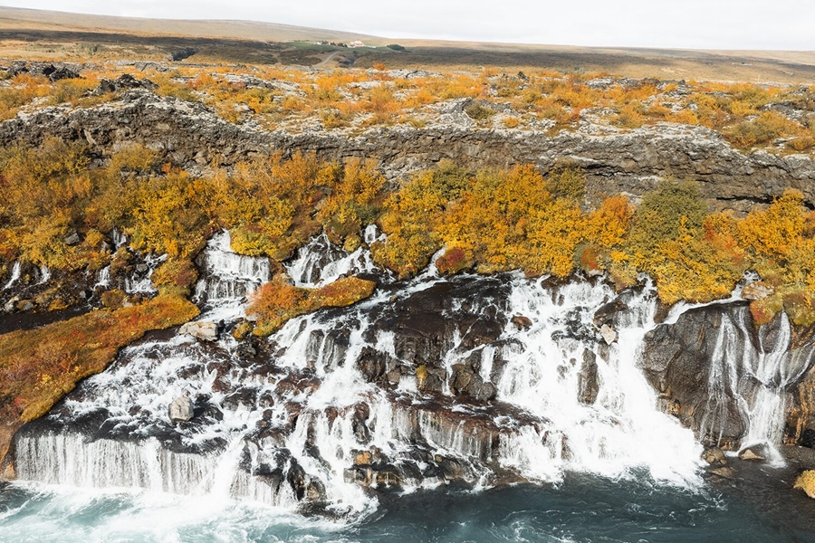 Hraunfossar waterfall during autumn in Iceland