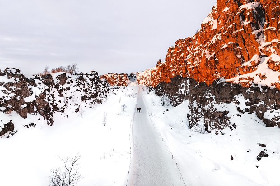 Tectonic plate park in Iceland during winter