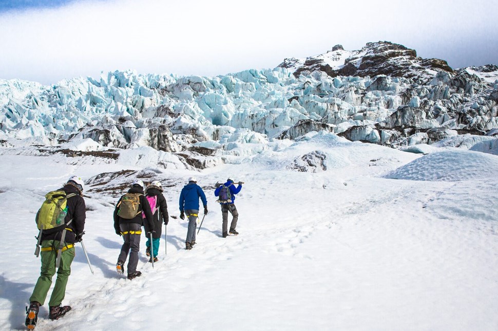Hiking expedition on glacier 