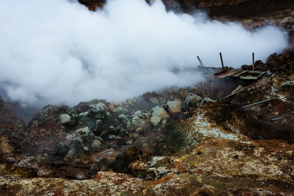 Rugged steaming geothermal hot spring