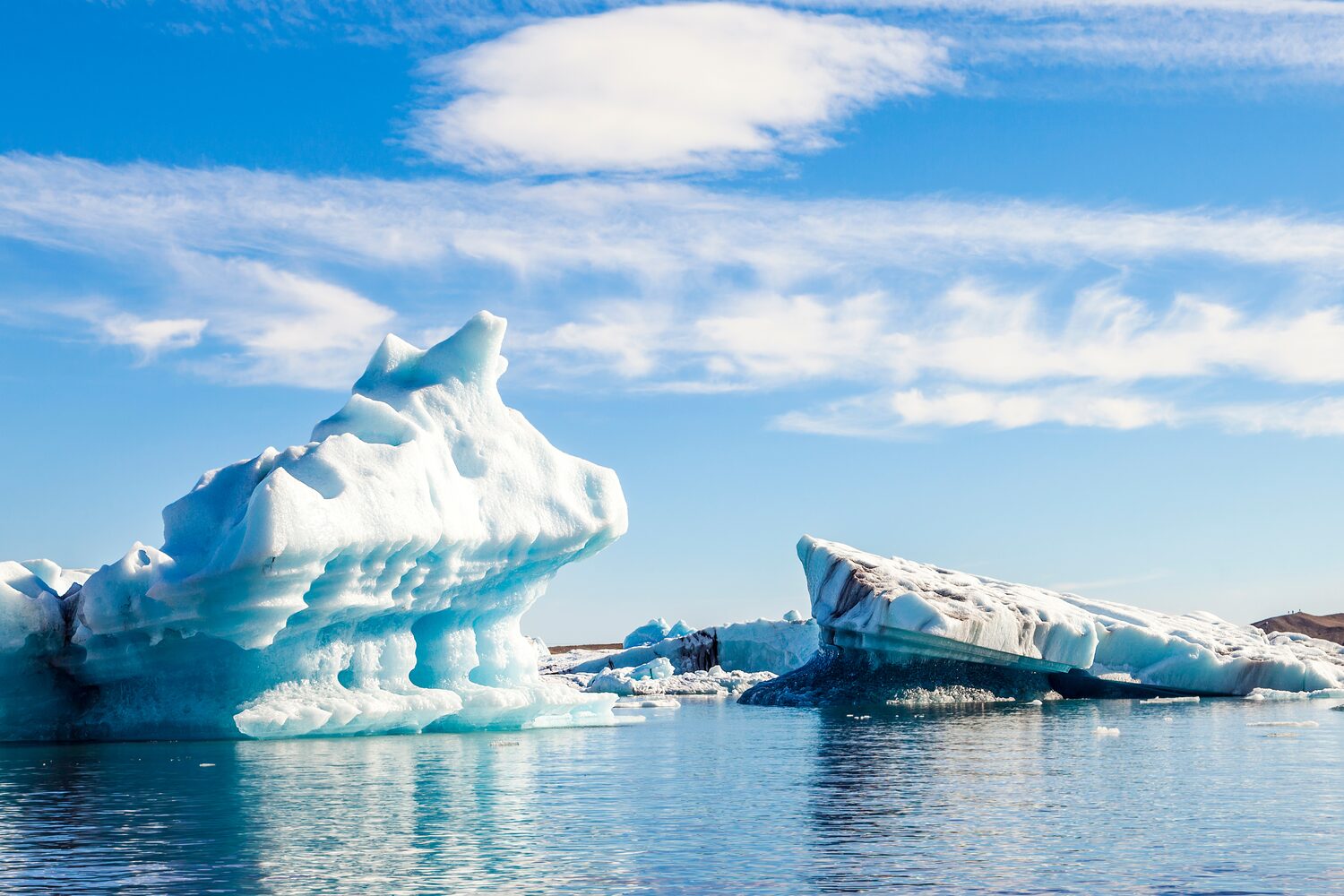 Jokulsarlon glacier lagoon on sunny day