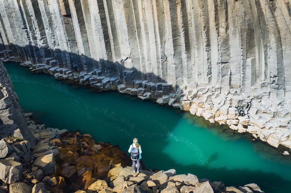 Studladil Canyon with basalt columns and blue water