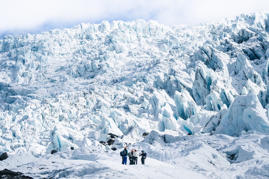 Giant glacier in Iceland and tour group